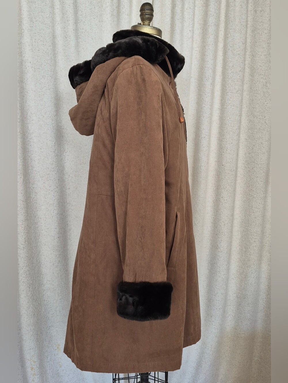 Vintage 90s Y2K Winter Coat Faux Suede And Fur